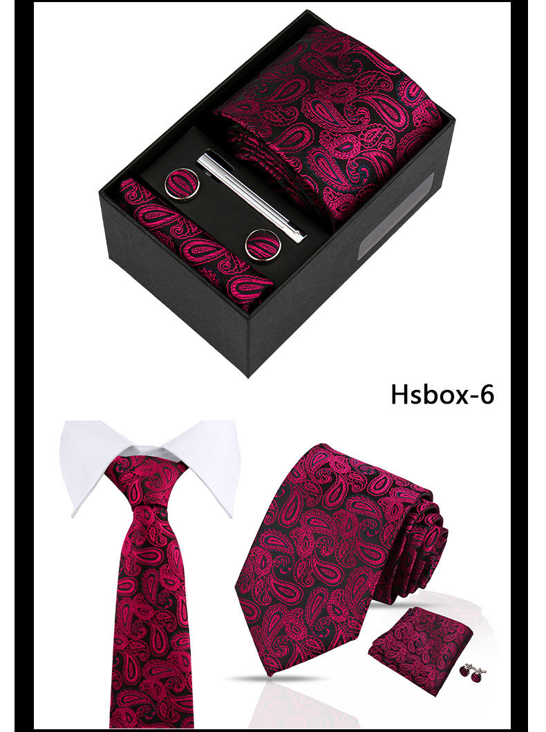 男士商务佩斯利领带口袋巾礼盒套装结婚礼服红色7.5cm手工打结领带配饰详情8