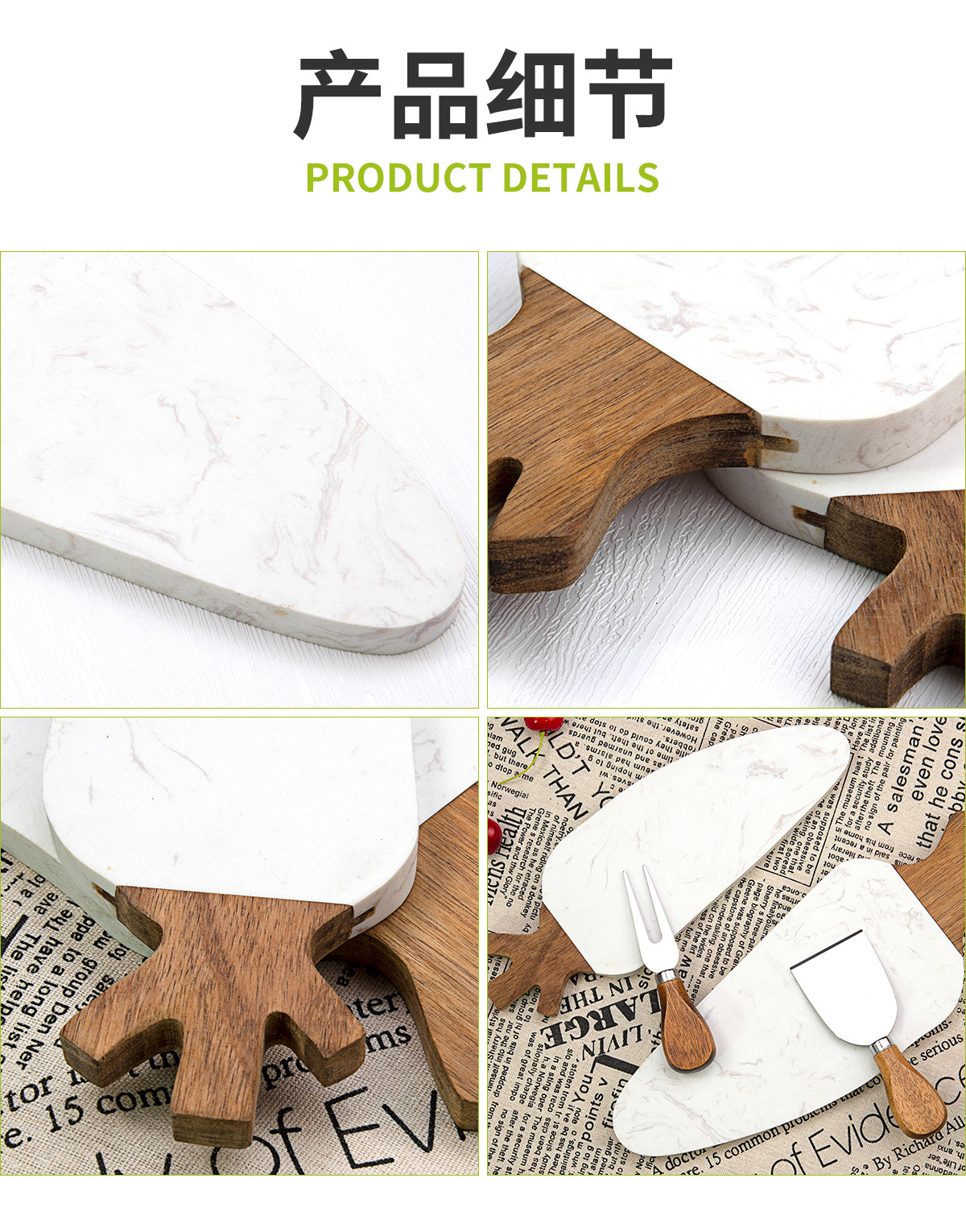 Custom-made white marble cutting board in the shape of radish, creative design of acacia wood splicing plating and cutting board, cheese cutting board pic 3