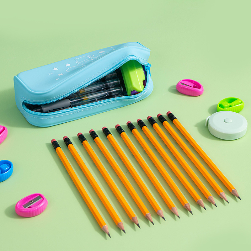 Student cartoon silicone pen case, Korean-style pencil case, cute student stationery bag pic 8