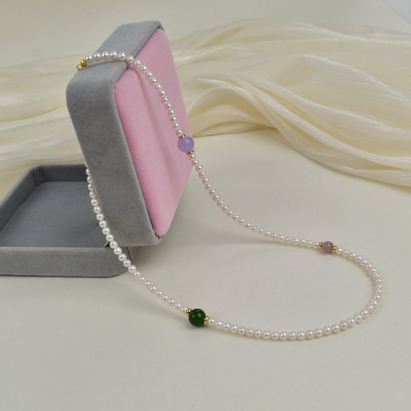 天然淡水珍珠项链女轻奢简约百搭锁骨链S925银玛瑙石珍珠颈链详情5