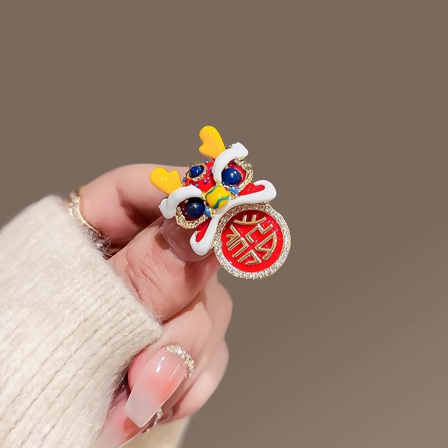 龙年红色喜庆胸针高档女招财醒狮胸花气质别针衣服配饰新年礼物男详情4