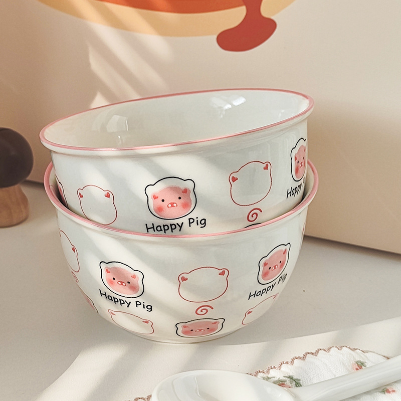 可爱卡通猪陶瓷碗家用釉下彩餐具米饭碗勺子碗碟盘套装高颜值耐用详情10