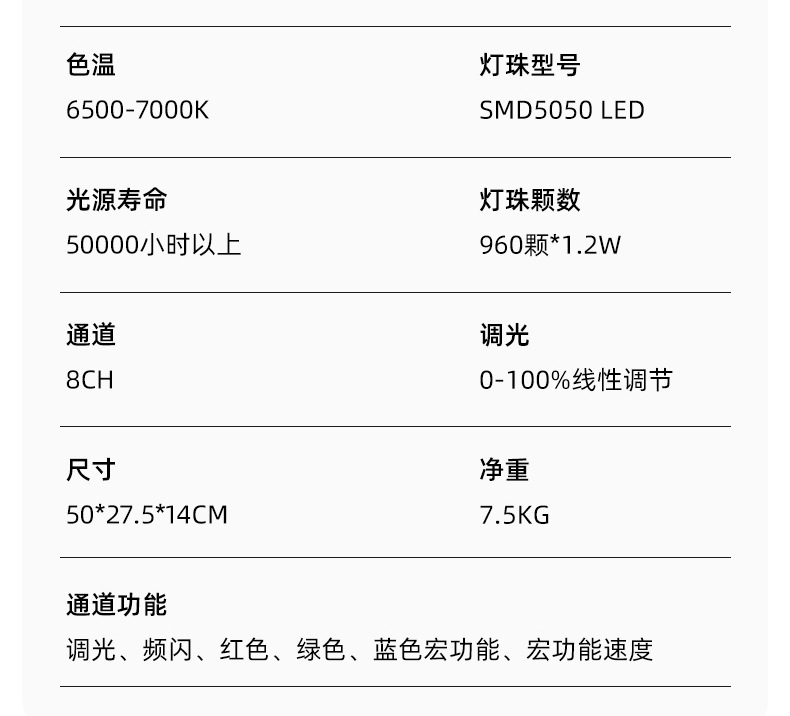 舞台灯led1000w频闪灯全彩闪光灯酒吧灯光氛围灯8段染色灯跑马灯详情8