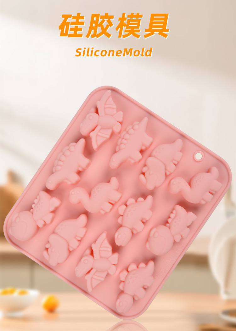 12 sets of 6 different dinosaur-shaped silicone molds, chocolate resin cake molds, baking and ice cube trays in stock pic 1