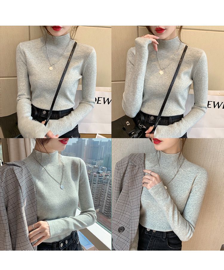 The semi-high-neck sweater is a new style for women in 2025. It can be paired with a knitted base layer for a slimming and form-fitting long-sleeved, versatile and stylish top pic 9