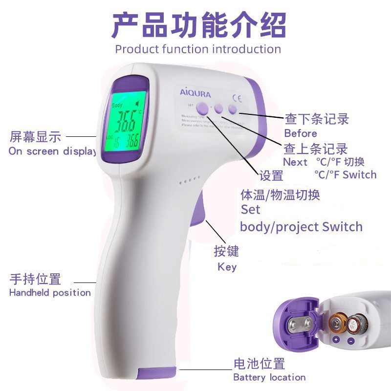 Foreign trade English non-contact infrared forehead thermometer, household portable handheld rapid measurement mini forehead thermometer pic 1
