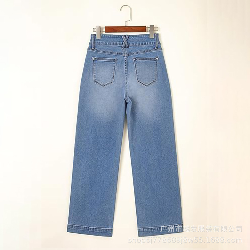 欧美跨境外贸新款亚马逊2025春季新款蓝色水洗直筒气质牛仔裤女装详情26