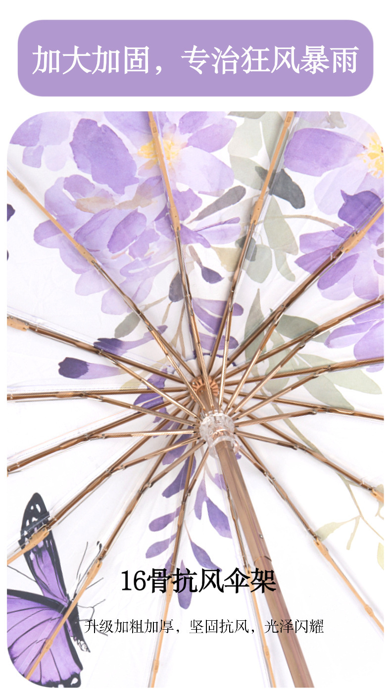 16骨彩胶折叠伞晴雨两用女防晒防紫外线雨伞手动加厚加大晴雨伞详情2
