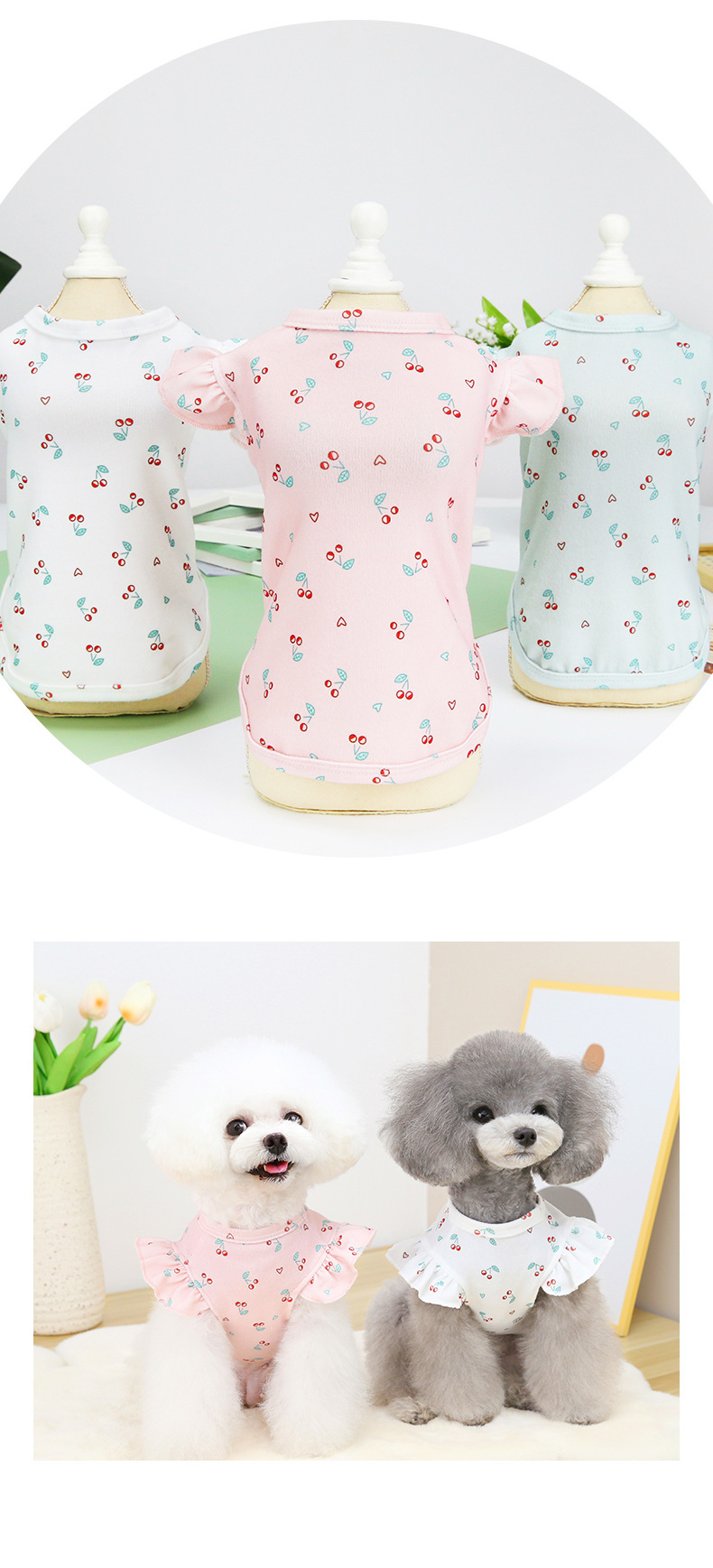 Puppy clothing, lace sleeve T-shirts, small and medium-sized dogs, Teddy pets, puppy clothes, Pomeranian spring and summer clothing, short sleeves pic 7