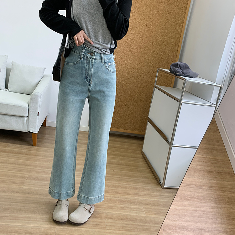 Slimming pants! Early spring light blue four-sided stretch straight-leg jeans for women 2025, high-waisted and petite 9-inch pants pic 15