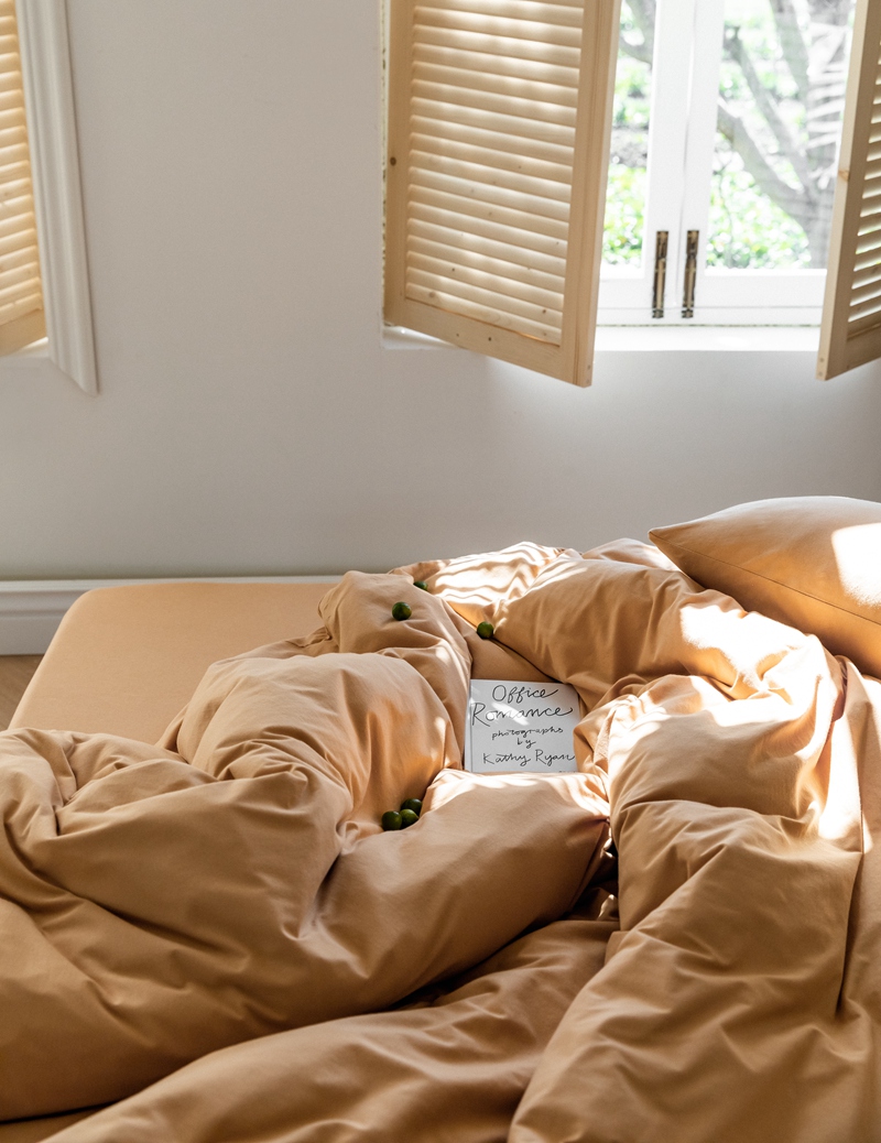 ins Japanese-style solid color all-cotton knitted cotton four-piece set, skin-friendly nude sleeping plain double-layer Indian cotton bed sheet pic 150