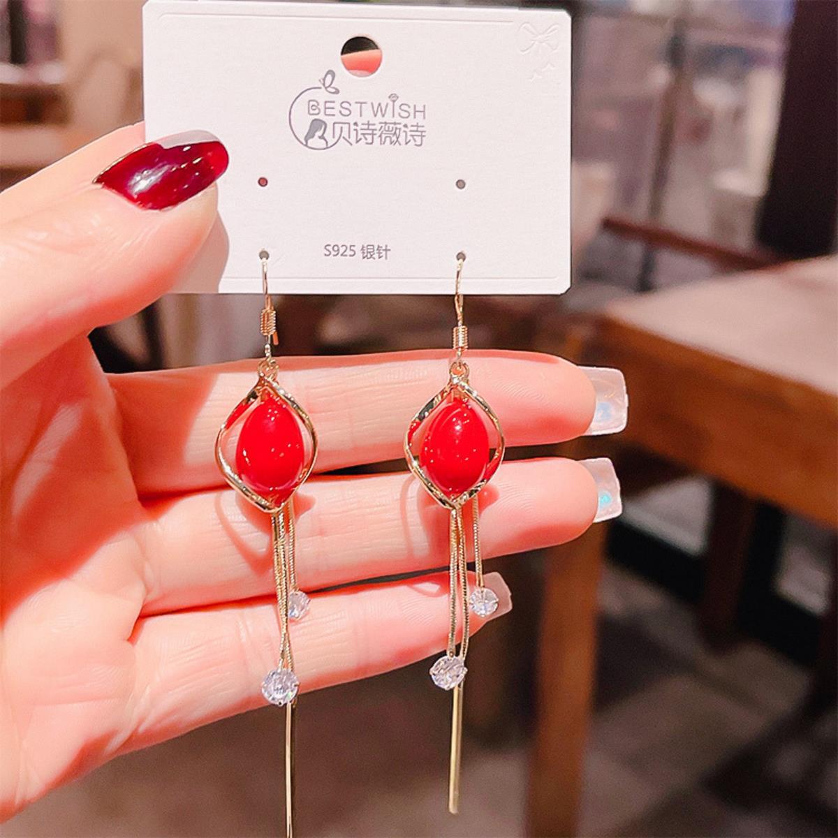 【流苏】精致超仙气质显脸瘦长款锆石耳环 银针韩版高级感耳钉饰详情42