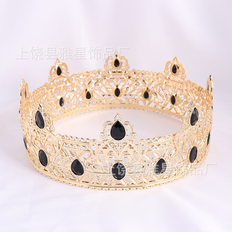 European and American bestsellers, noble full-diamond round large crown, party bride headwear, wedding headband, hair accessory king pic 5