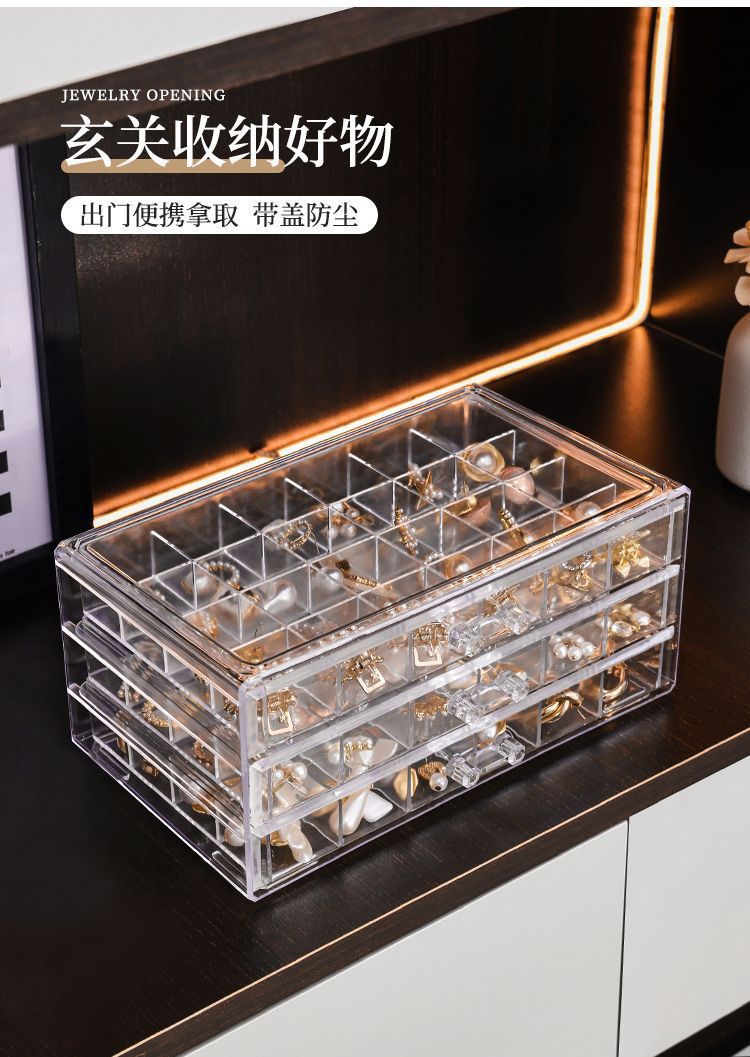 Transparent jewelry storage box, multi-layer large-capacity rings, stud earrings, necklaces, bracelets, home internet-famous drawer-style jewelry box pic 9