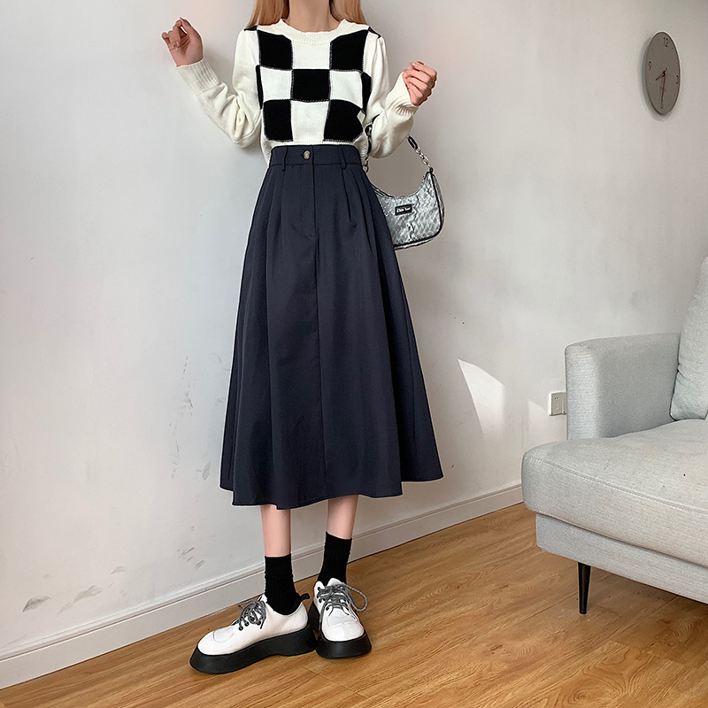 The new Korean-style slimming MIDI skirt for women in the 2022 autumn and winter season is in vogue with A large swing A-line skirt trend pic 26