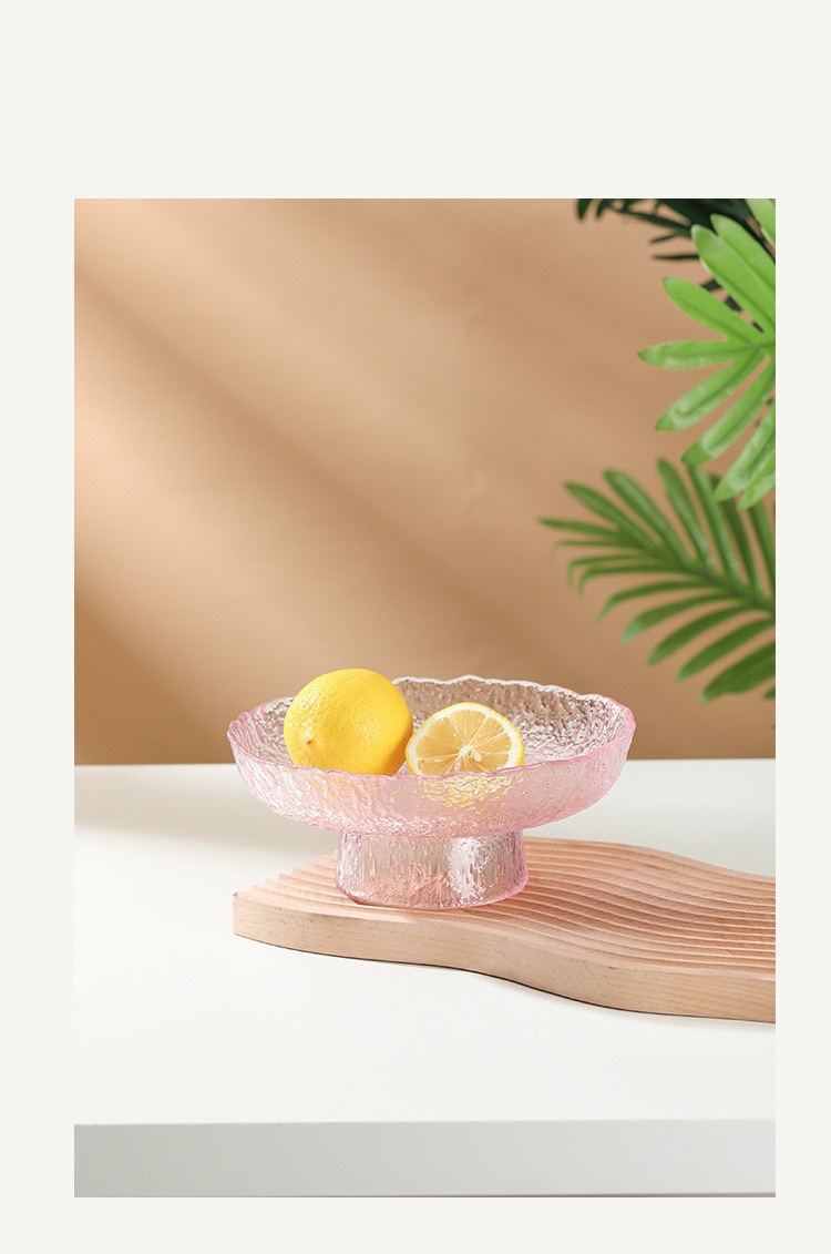 冰露高脚果盘水晶玻璃高颜值锤纹盘子高颜值餐盘水果盘点心盘摆件详情18