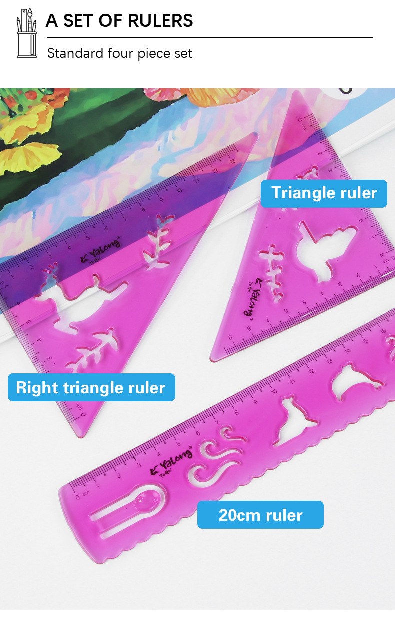 Yalong Cross-border New Type Plastic 20 cm Twisted Ruler Set Multi-color school straightedge measuring Tool pic 2
