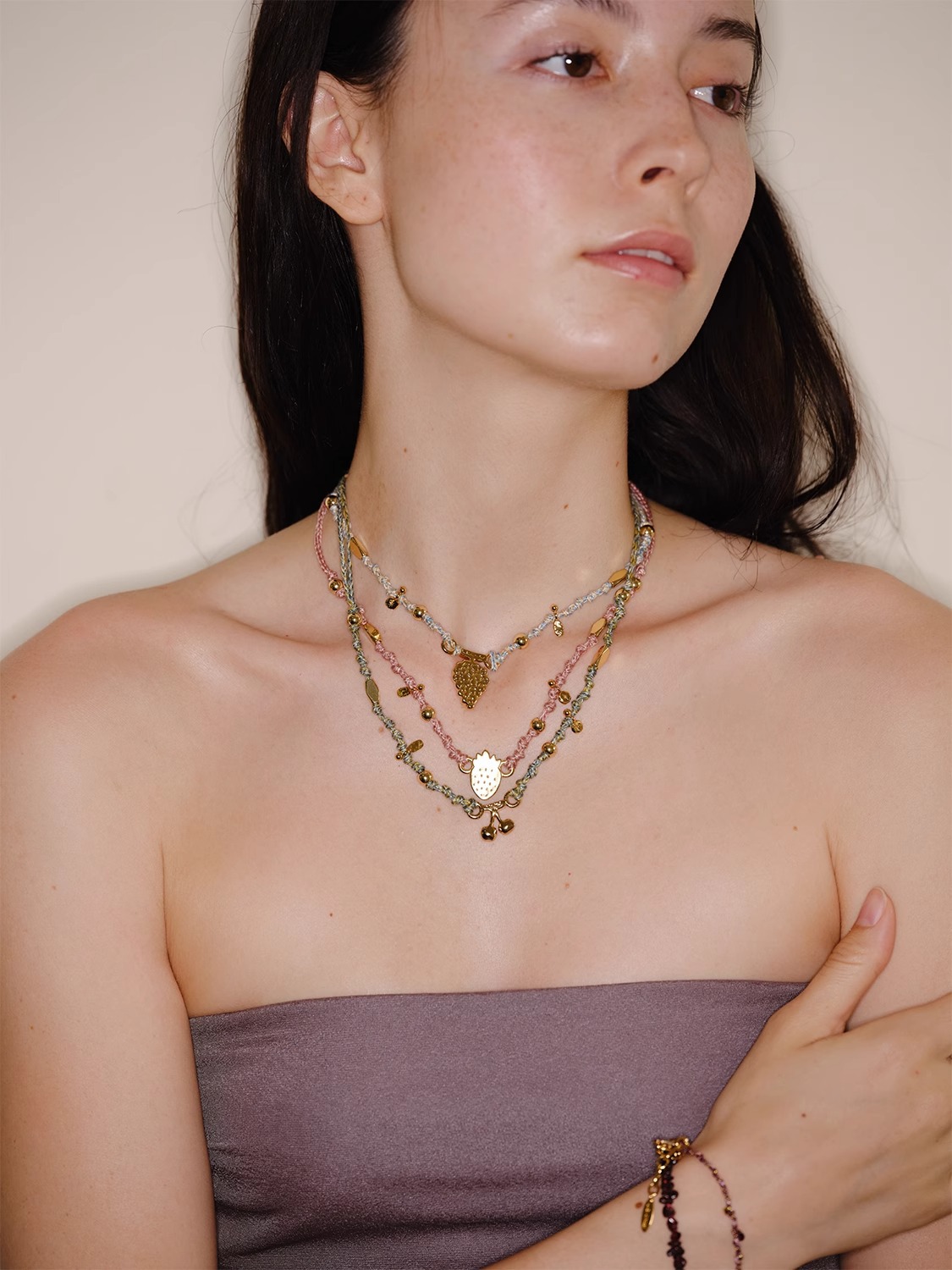 复古小众设计ins清新水果彩色编绳项链女纯手工编织日常百搭配饰详情12