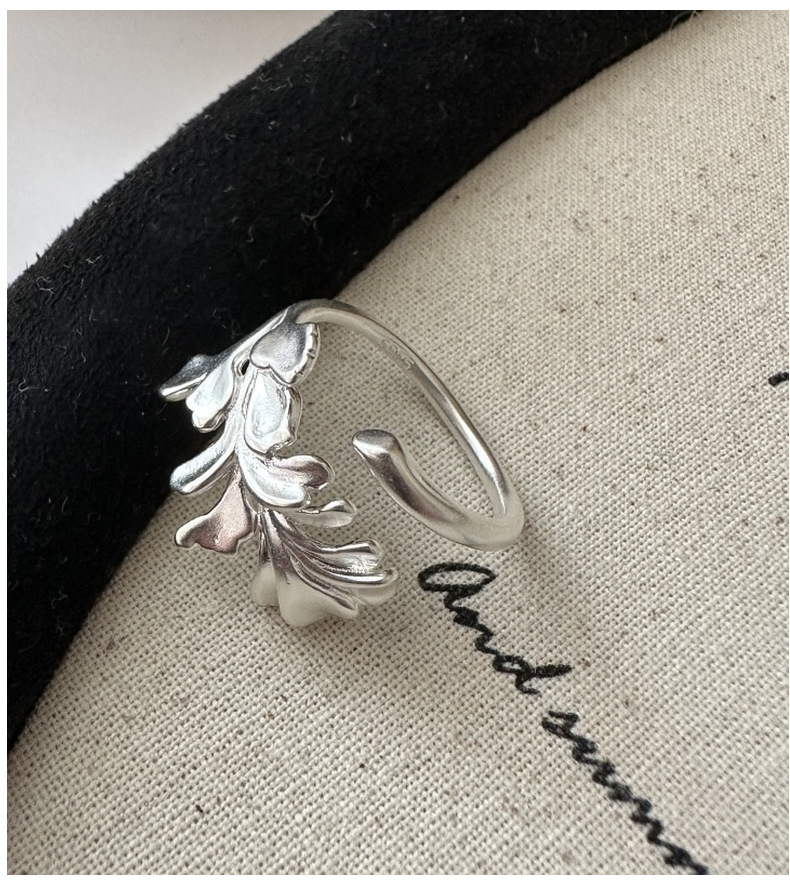 S925纯银韩版小众设计感哑光复古戒指水草简约基础款指环批发详情4