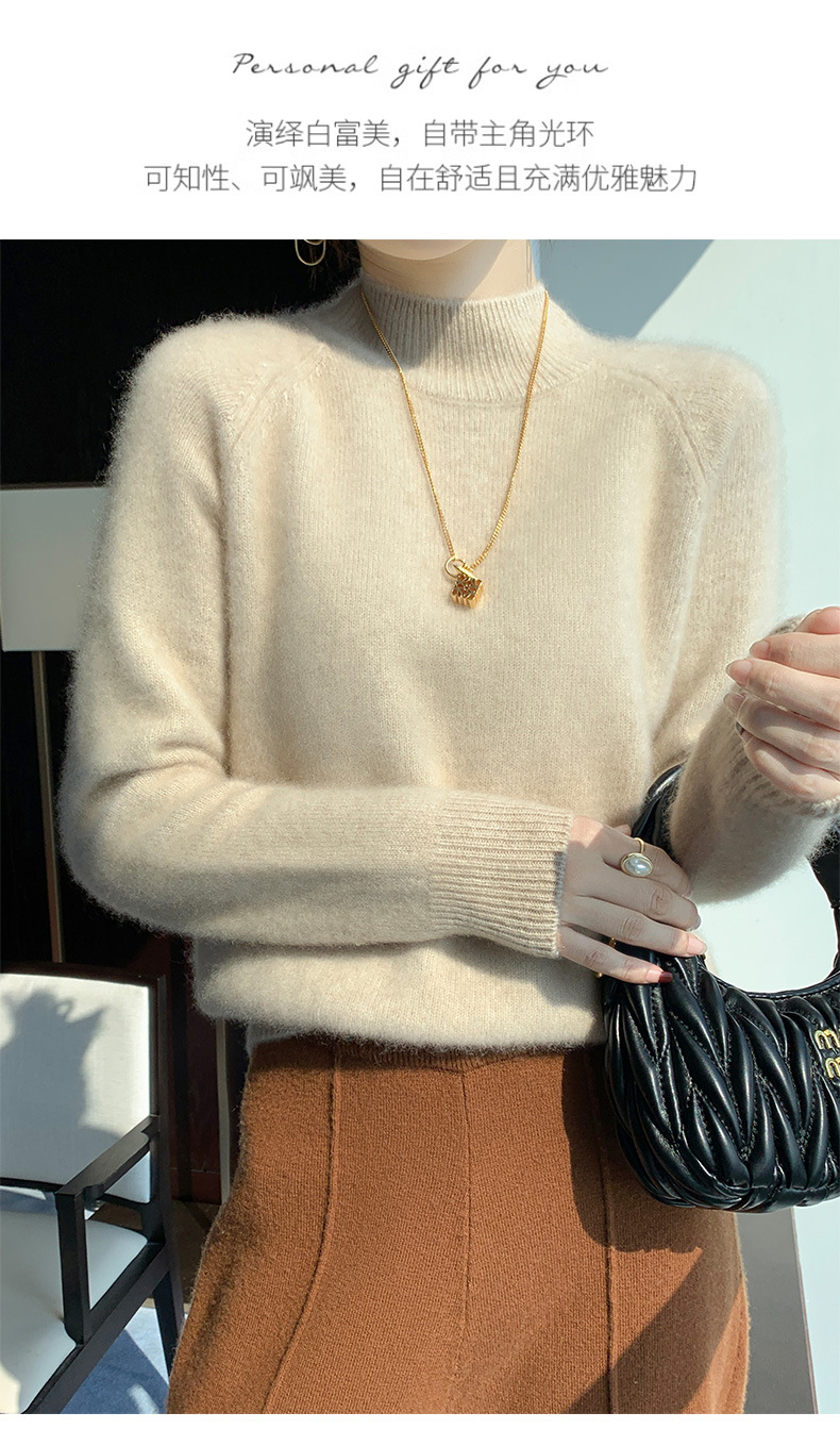Seven-needle thickened semi-high-neck cashmere sweater for women, new autumn and winter style, skin-friendly and warm off-the-shoulder cashmere knitted sweater base layer pic 11