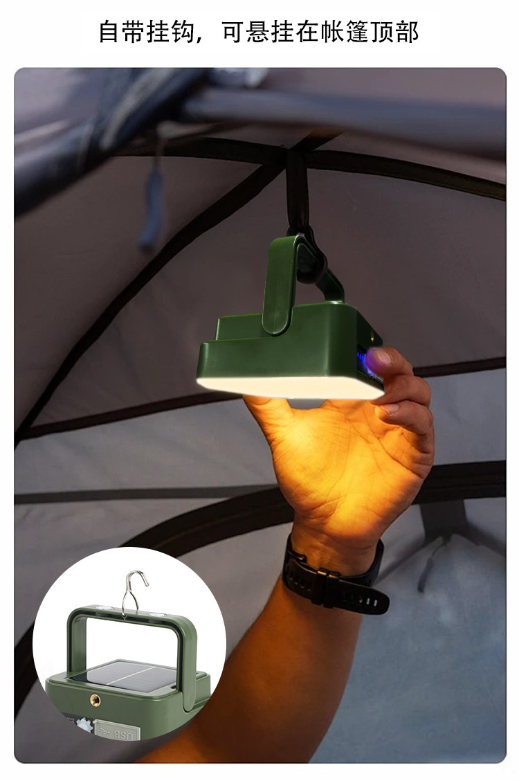 Solar outdoor floodlight, multi-functional hand-held lamp for foreign trade, lightweight and portable hanging lamp, camping high-brightness hanging lamp pic 9