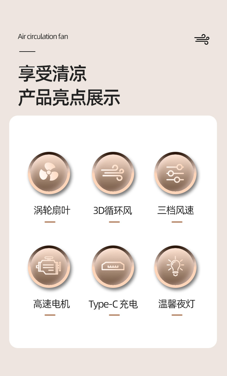 双头循环扇桌面台式夹子风扇露营风扇灯光可定时电风扇宿舍挂壁风详情23