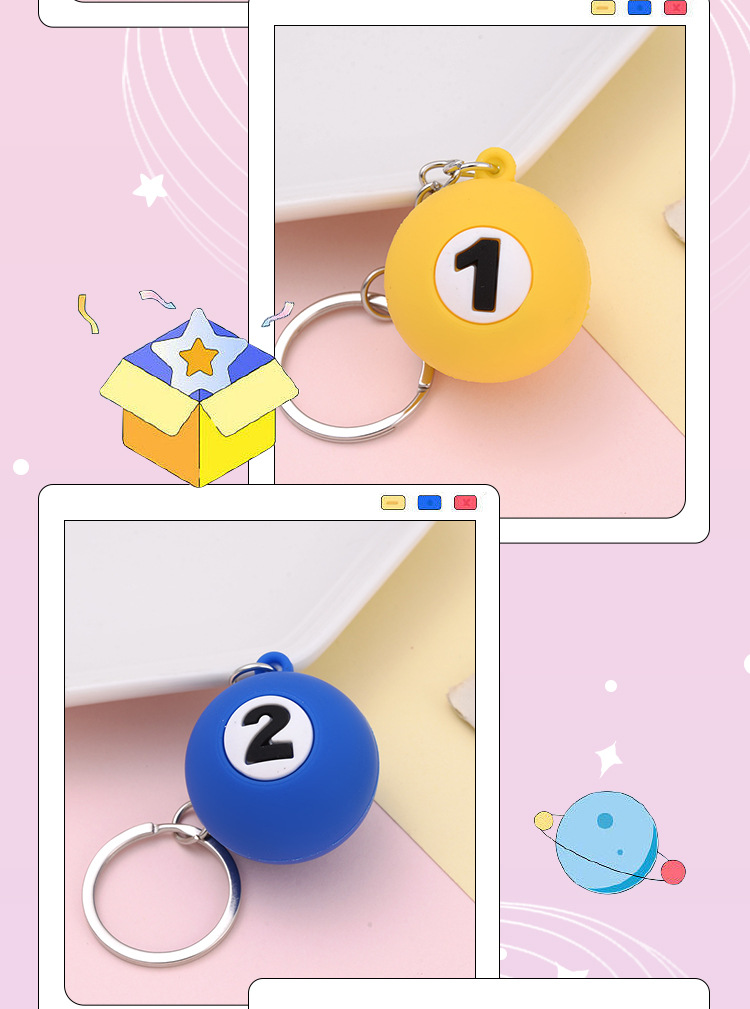 Creative simulation billiards keychain pendant, personalized bracelet, car key ring, male and female internet-famous schoolbag pendant pic 12