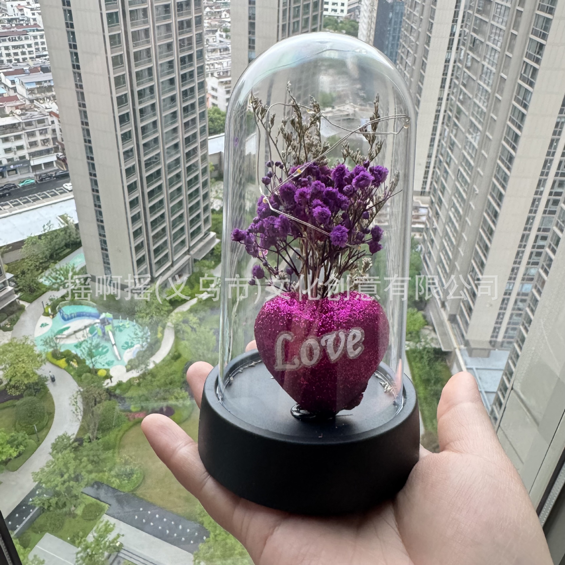跨境玻璃罩永生花玫瑰花灯三八情人节创意摆件场景布置氛围装饰灯详情5