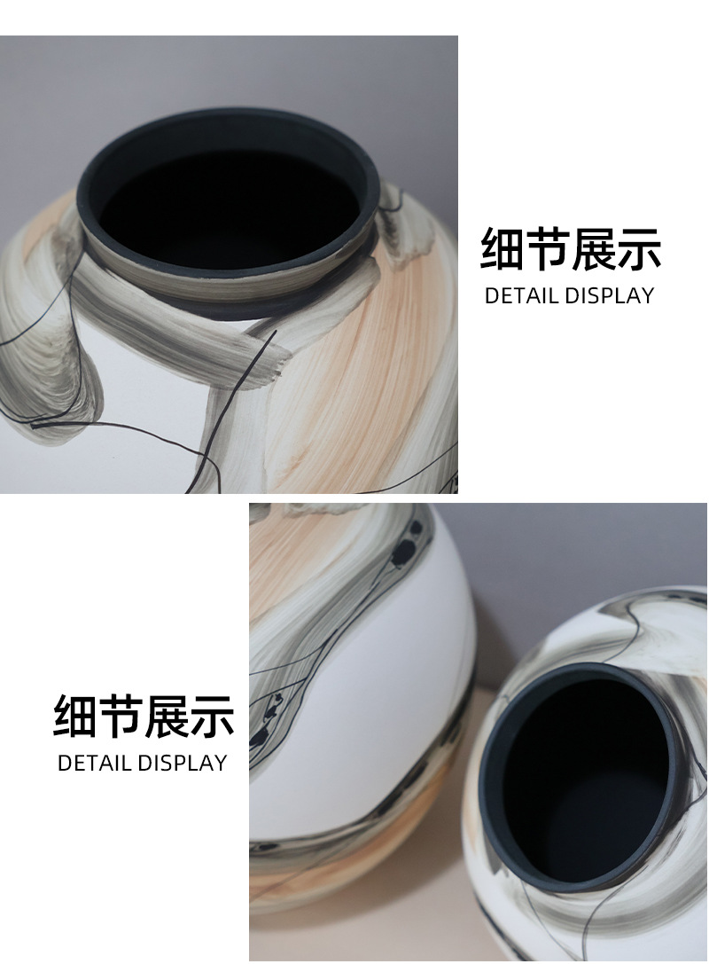 2025 Modern minimalist creative Ceramic vases, hand-painted flower arrangement decorations for the living room, dried flower vases for home decoration, Wabi-sabi style pic 3