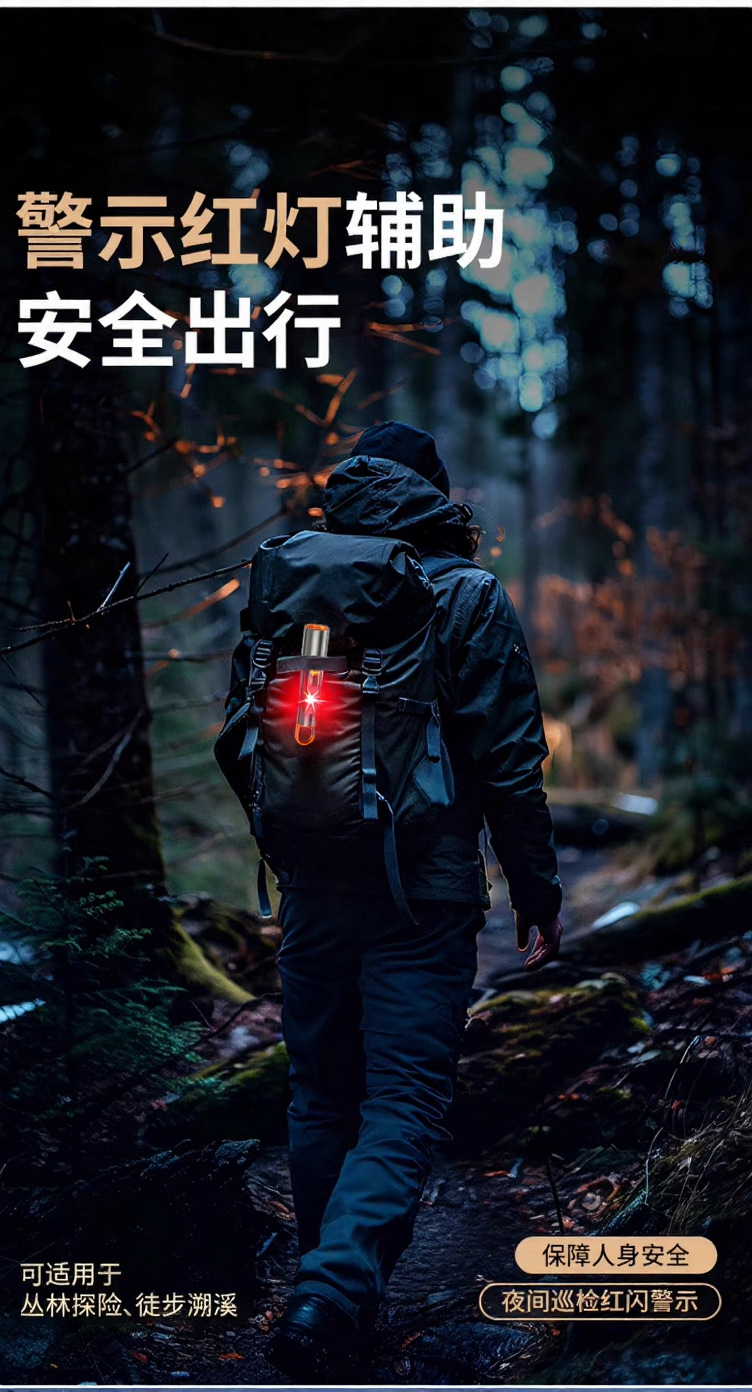 新款白红蓝三光源led手电筒强光远射长续航cob侧灯带挂钩充电手电详情14