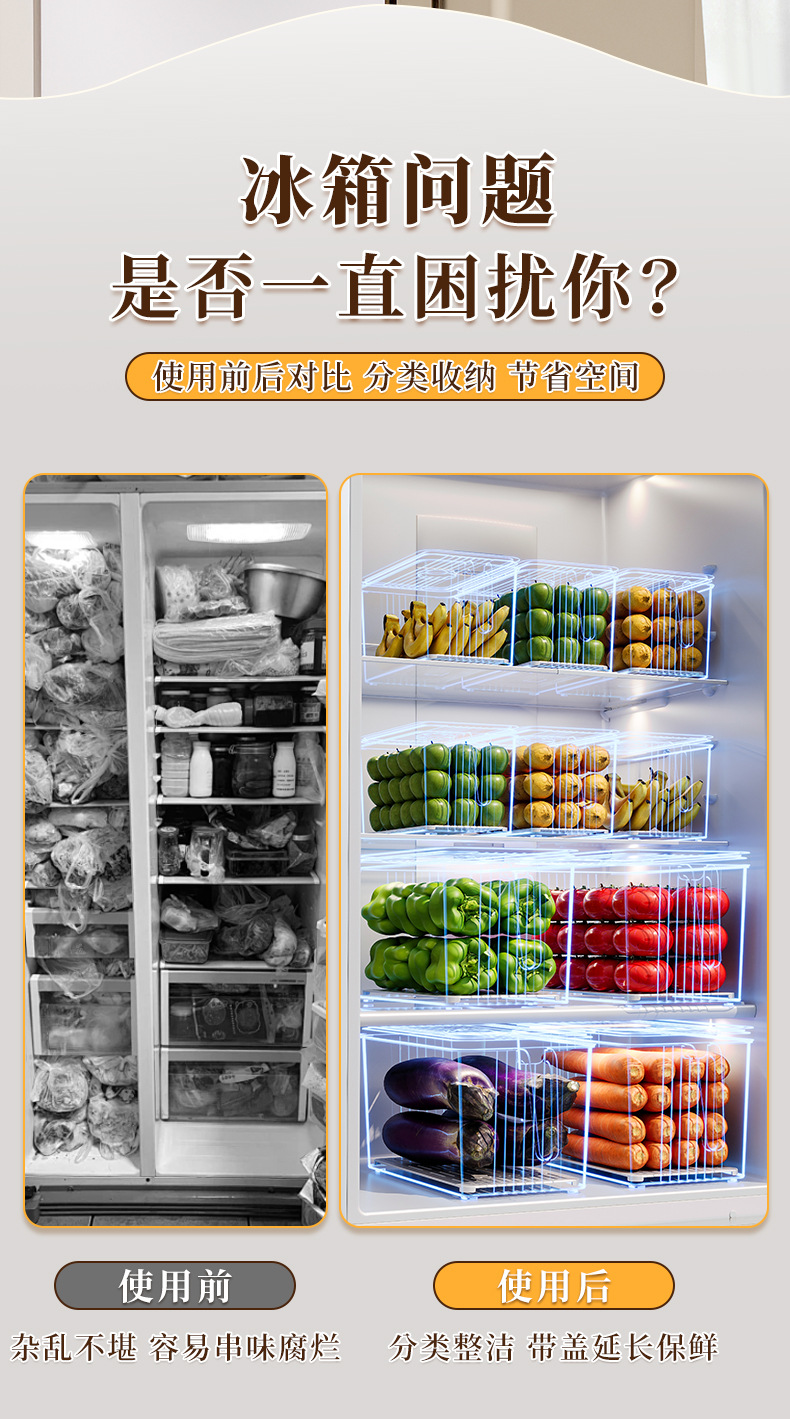 Kitchen refrigerator storage box, food anti-cross-contamination timing preservation box with handle, fruit and vegetable food-grade storage box pic 3
