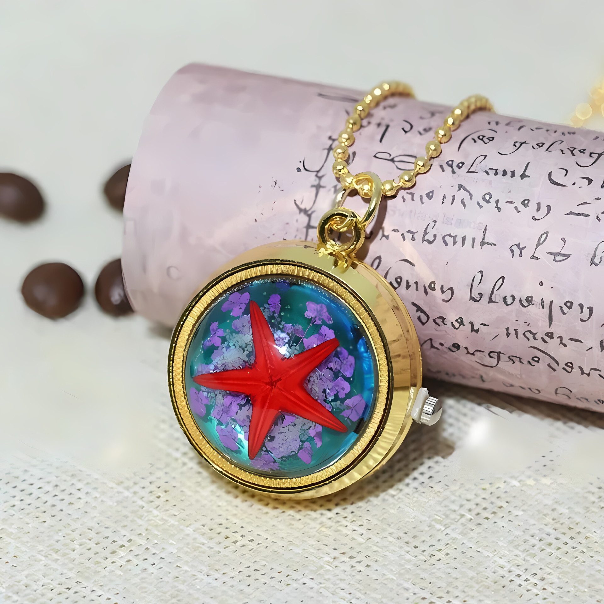 Cute student children lucky starfish rotating pocket watch, new gyroscope chain pocket watch, personalized and creative watch pic 10