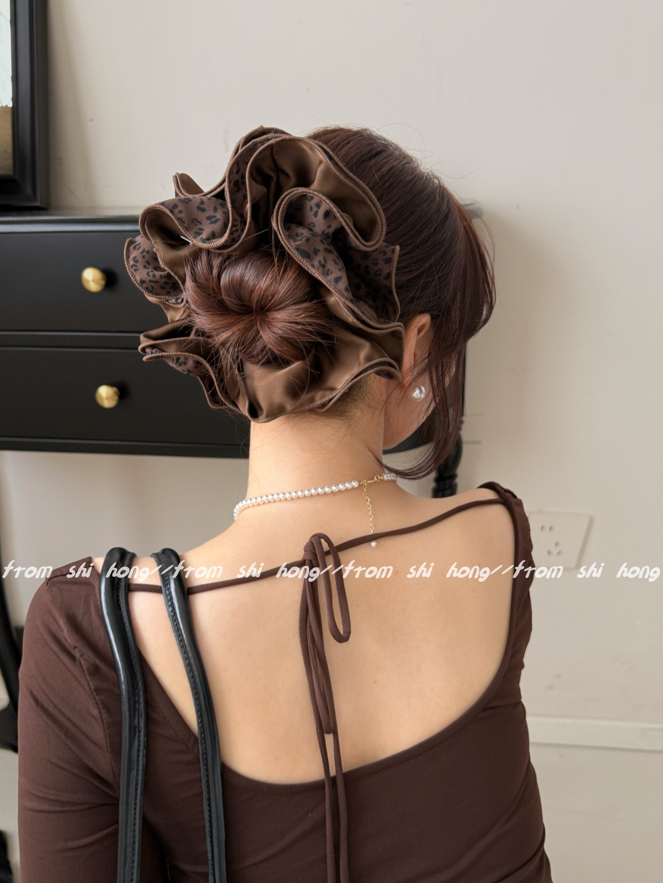 韩版四层锁边AB面双拼豹纹发圈气质百搭丸子头头花时尚发绳扎头绳详情7