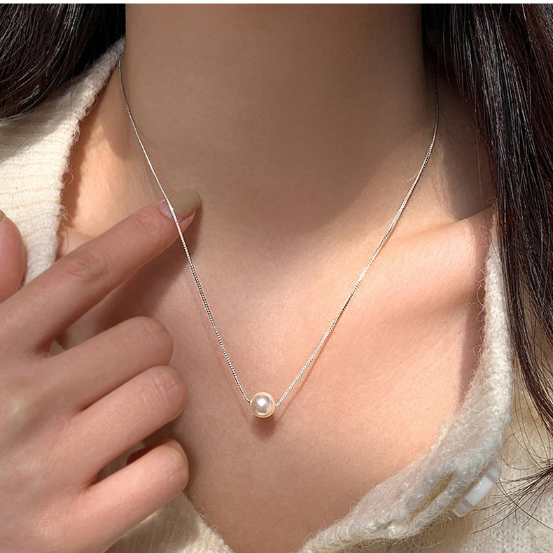 s925 sterling silver pearl necklace, a simple and elegant single beaded pendant, versatile and niche collarbone necklace pic 29