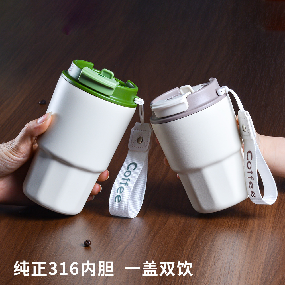 Customized 316 stainless steel insulated cup, portable straw cup for both men and women with high appearance standards for double-drinking coffee pic 6