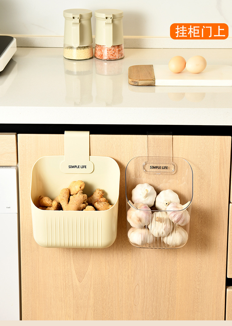 Free shipping kitchen scallion, ginger and garlic storage basket, wall-mounted multi-layer storage rack without drilling holes, suction cup type, wall storage pic 10