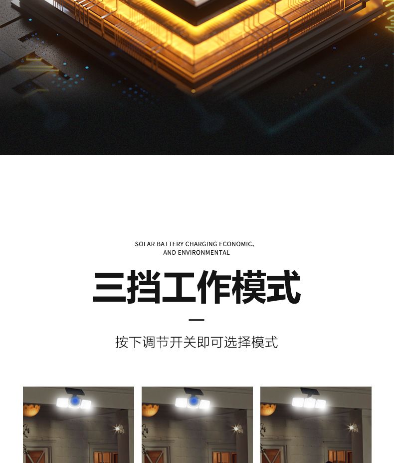 壁灯太阳能璧灯太阳能路灯旋转分体防水路灯人体感应道路照明庭院详情9