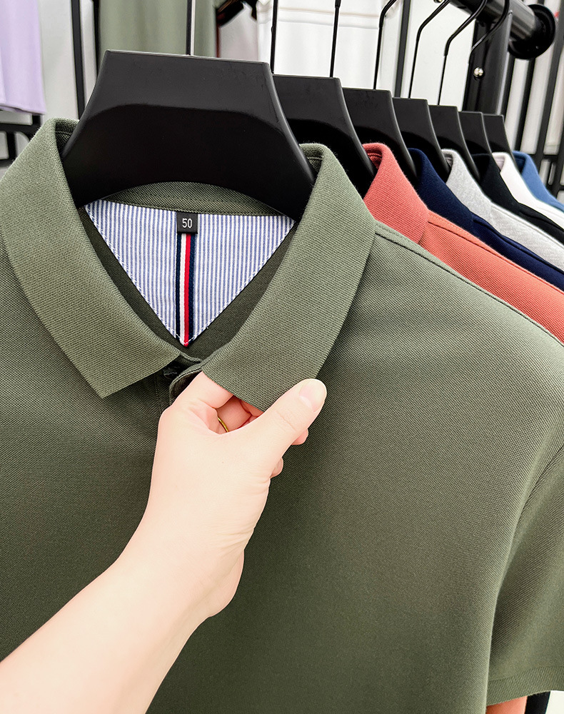 细珠地纯棉polo衫短袖男夏季新款中年纯色商务休闲翻领男士t恤详情5