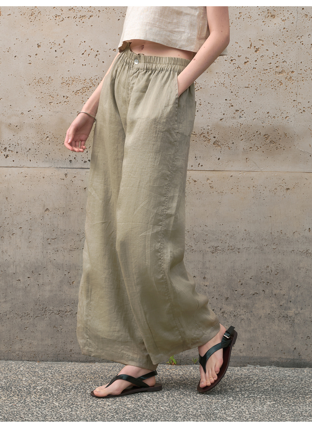 Pure ramie straight-leg pants for women, loose and slimming casual pants, loose spring and summer stretched-waist long pants pic 28