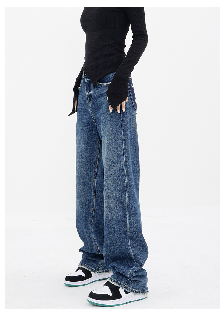 Customized high-waisted straight-leg jeans for women with pockets that make them look petite. Narrow wide-leg floor-length pants for 2024 new style pic 4