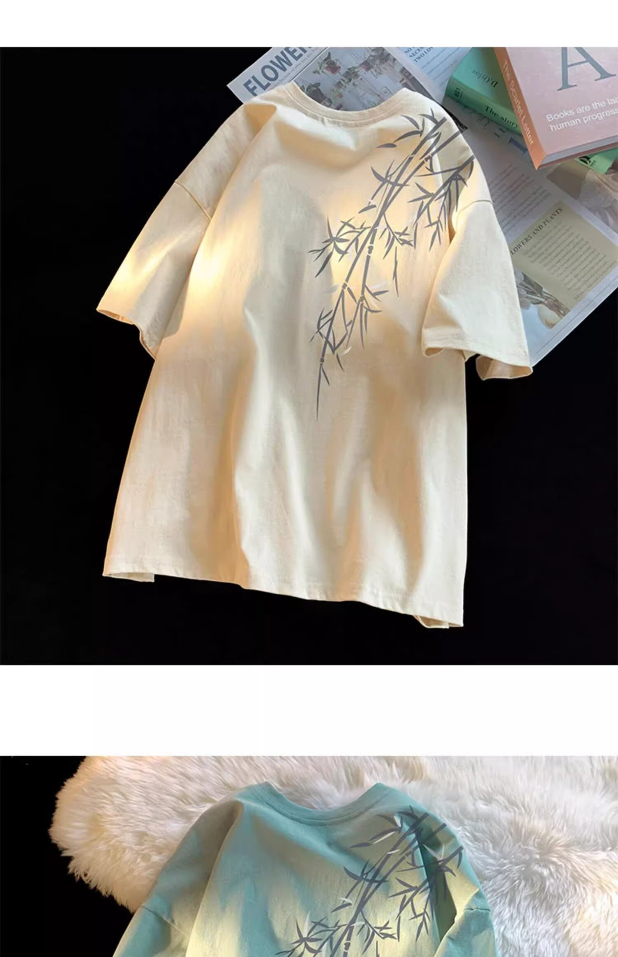 Pure cotton, new Chinese style, retro bamboo print short-sleeved T-shirt for men, summer trend, cool and stylish, loose round neck, half sleeve pic 32