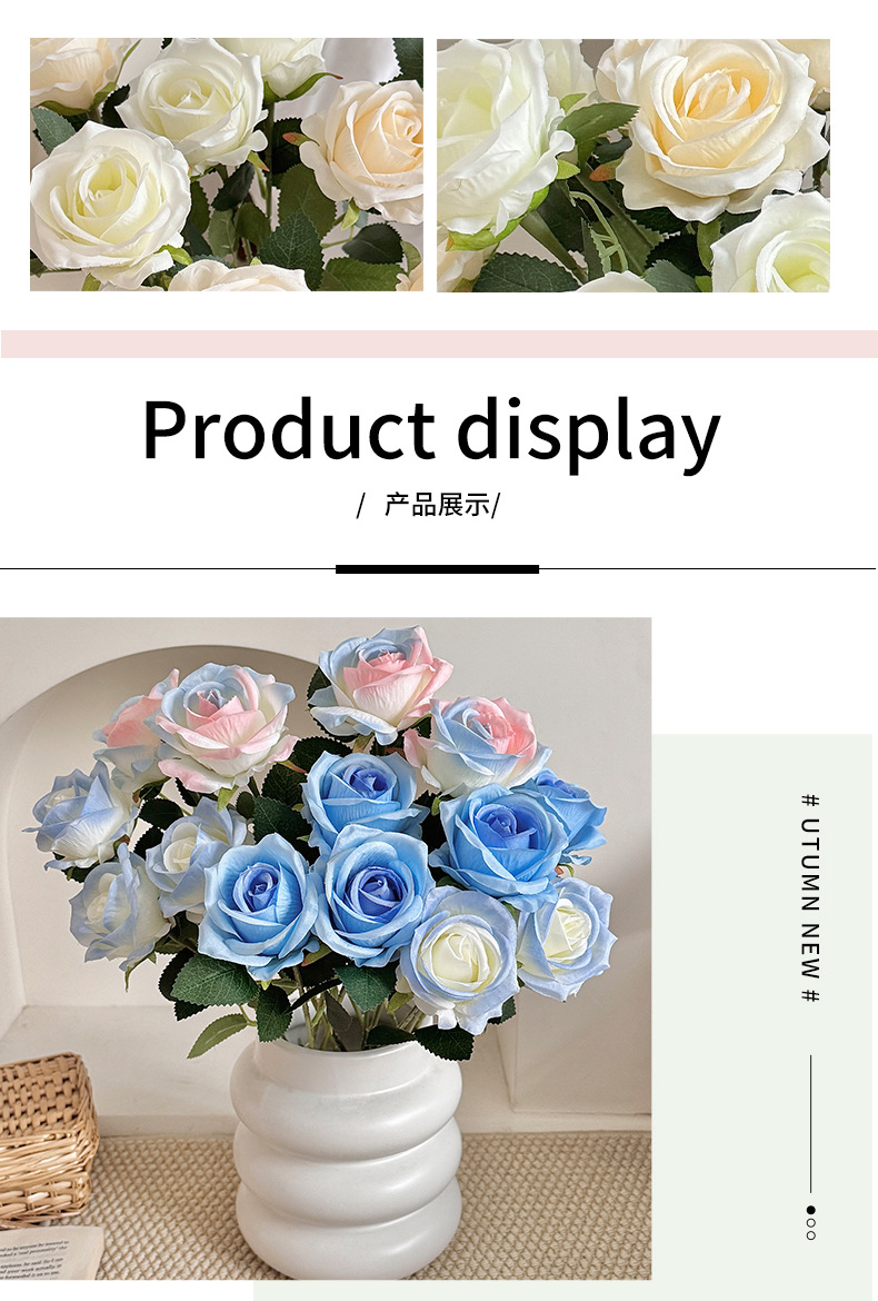 Artificial rose bouquets, single artificial flowers, home living room dining table ornaments, wedding hall flower arrangements, decorative flowers pic 8