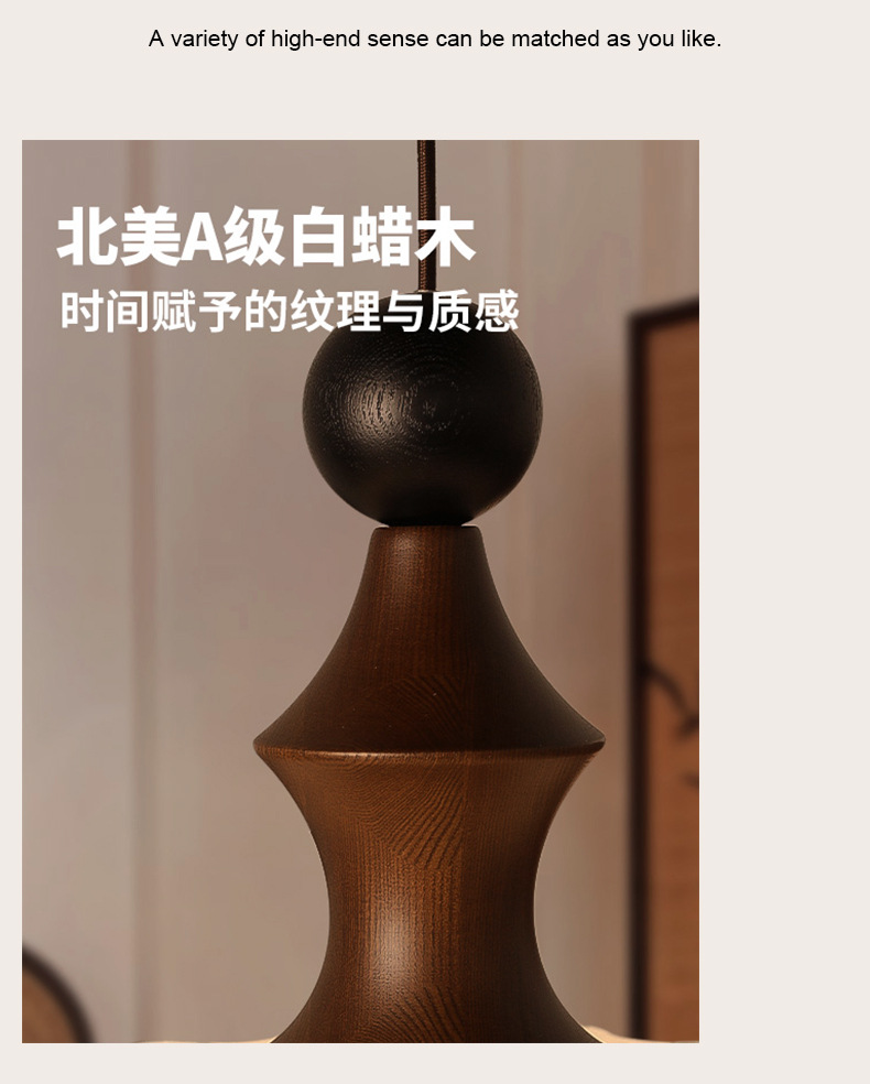 Zhaoying Bamboo Joint retro vintage bedroom chandelier, log style dining room lamp, high-end room solid wood wabi-sabi style lamp pic 11