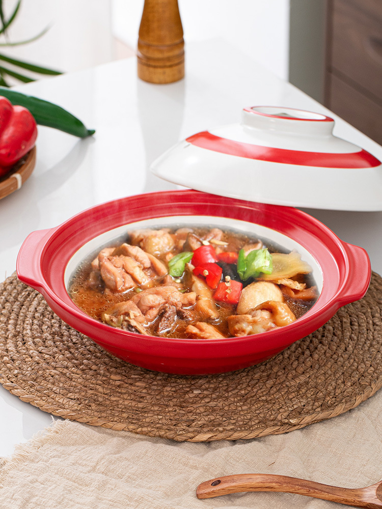Red flat-bottomed shallow-mouthed clay pot for electric ceramic stove, high-temperature resistant commercial and household dry-burning crack-free 煲仔饭 ceramic stew pot pic 3