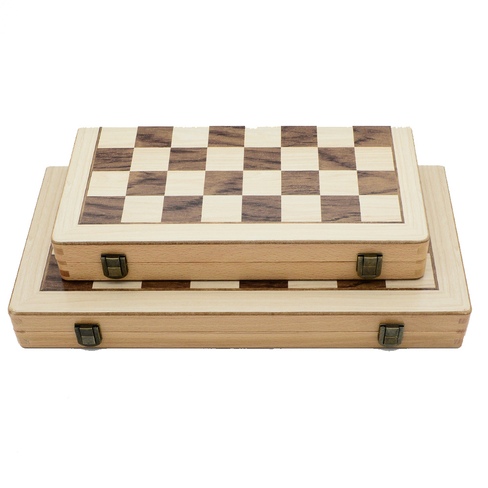 Two-in-one international chess checkers wooden board game toys with double back, non-magnetic for export pic 8