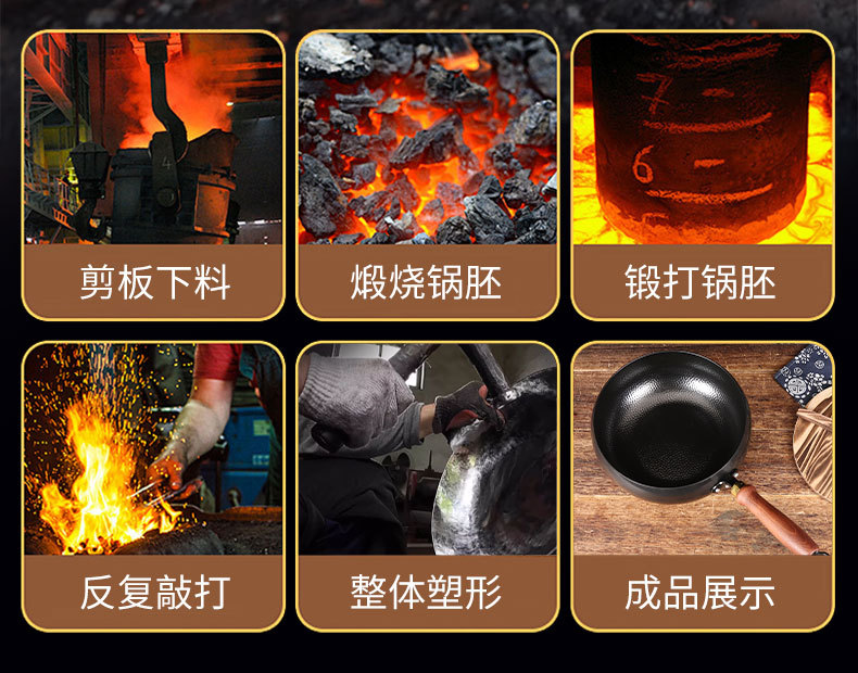 Household hammer-patterned large-belted iron pot, hand-forged wrought iron wok, uncoated household small milk pot and small stew pot pic 5
