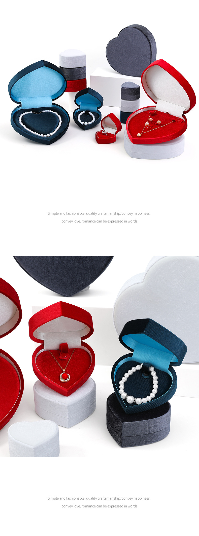 新款心形翻盖珍珠项链包装盒套装爱心戒指珠宝手链盒妈妈链首饰盒详情13