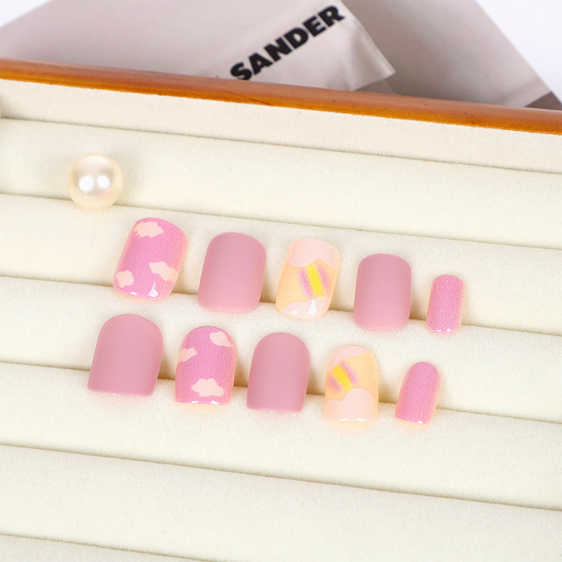 Checkered heart-shaped nail art mixed color printed false nail, colored stripe bow wearable nail, 24-piece finished nail pic 10