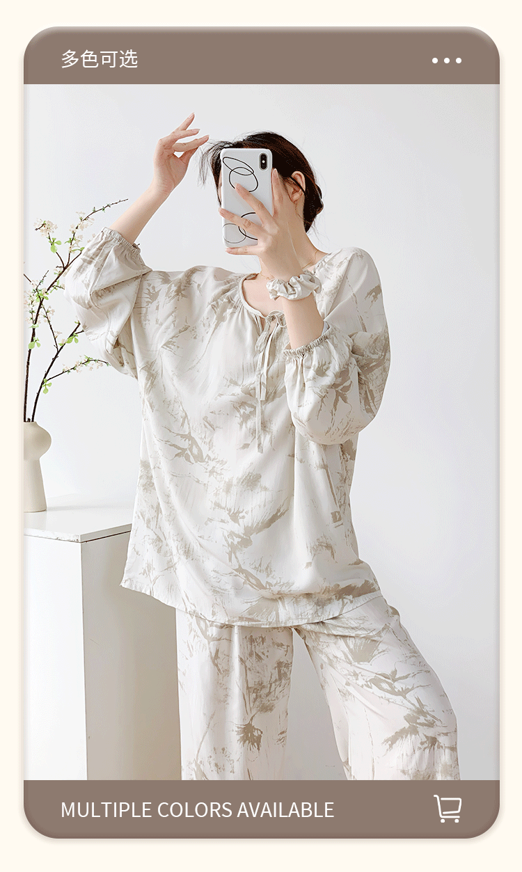 New long-sleeved Chinese-style cotton and silk pajamas for women in spring and autumn, worn on the outside, exude a sense of high-end new Chinese-style summer home pic 18