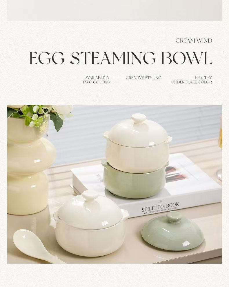 双耳蒸蛋碗一人炖盅煲汤带盖家用微波炉专用陶瓷隔水炖盅鸡蛋羹详情18